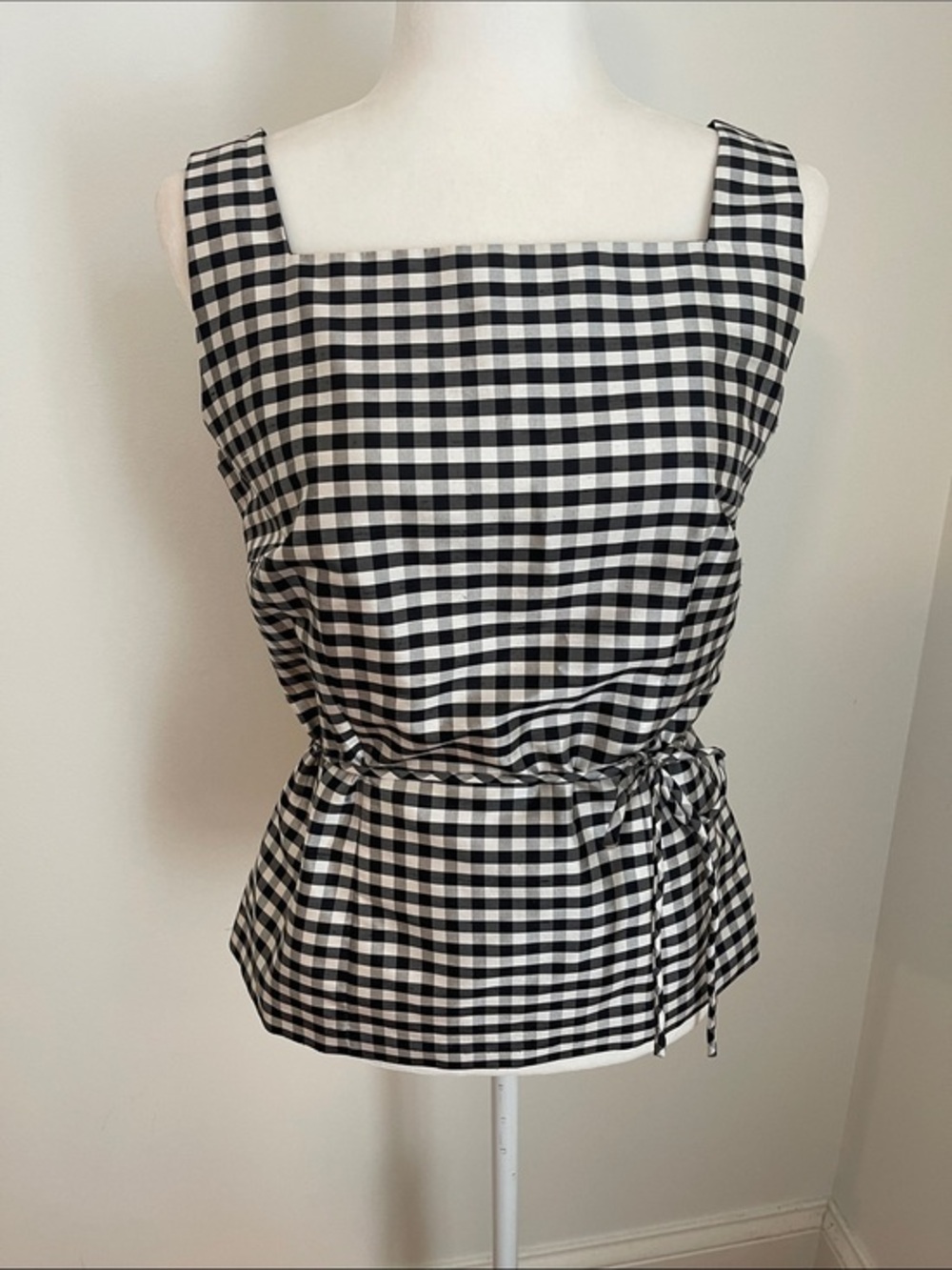 Trio NY Dillard’s black white gingham halter top peplum square neck prairie 10 M